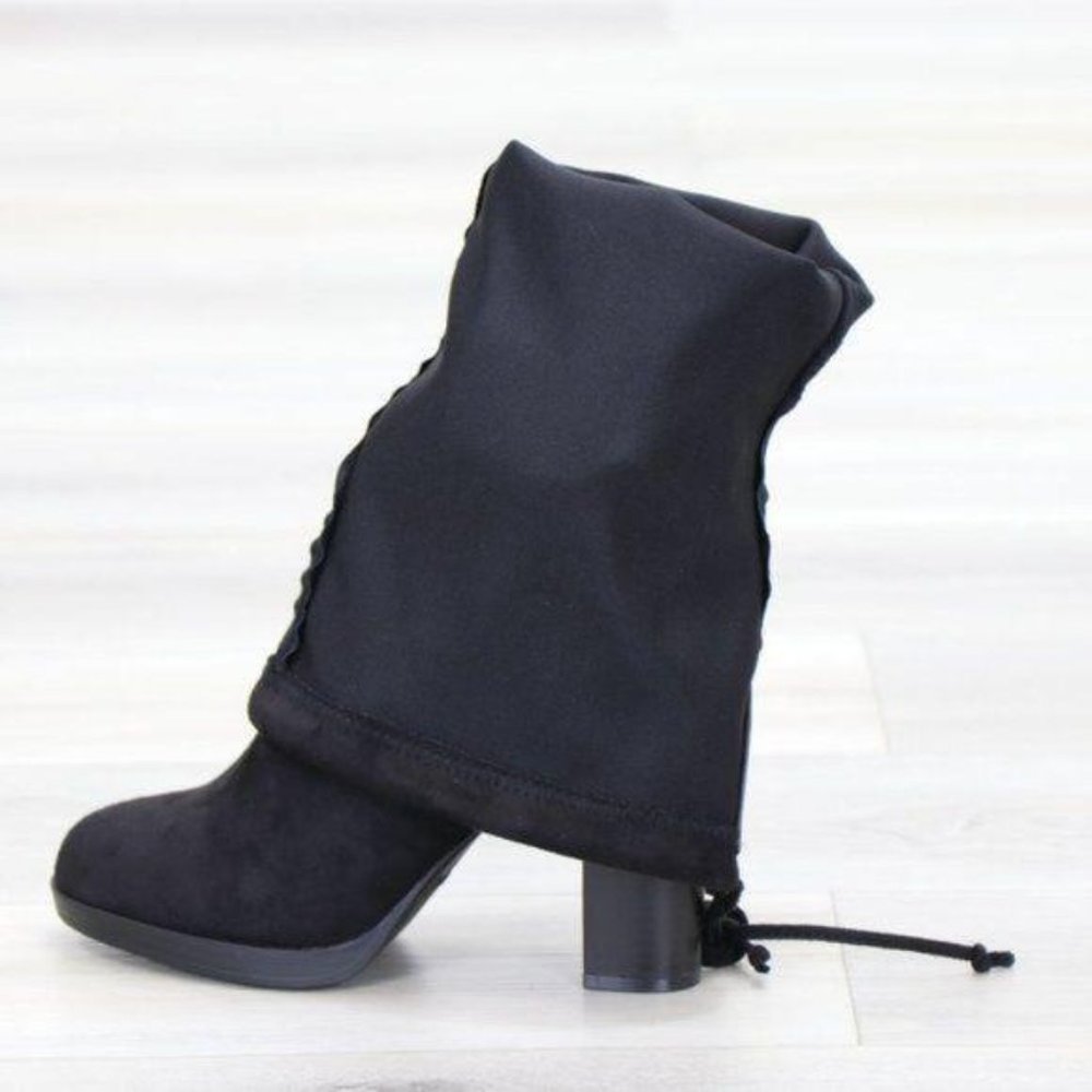 Tie Back Over Knee Heeled Sleek Boots Suede Black - Picture 5 of 15